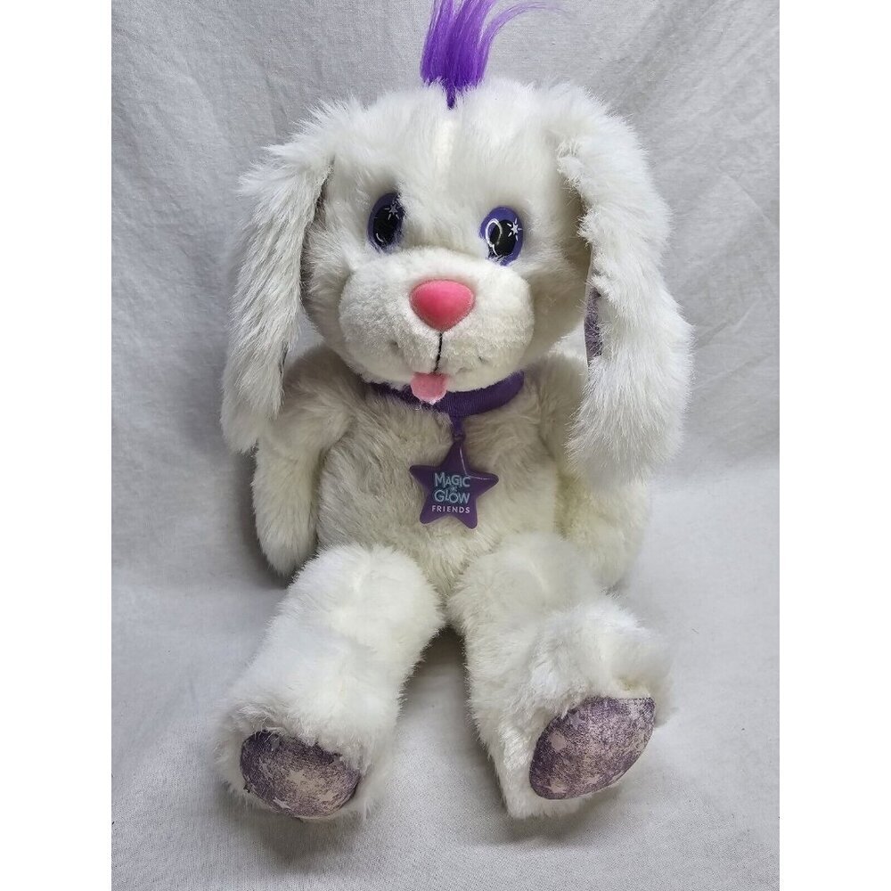 Vintage 1992 Applause Magic Glow Friends White Purple Dog Plush Stuffed- Flawed